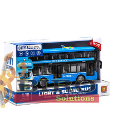 Autobus cu inertie "Double-Decker" albastru (lumini,sunete)